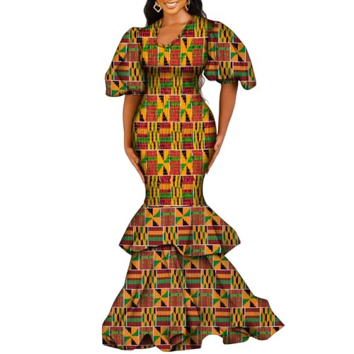 XIAOHUAGUA Vestidos africanos para mulheres, manga curta, sexy, colado ao corpo, estampa sereia, ves