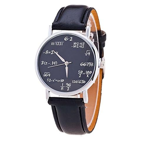 Vavna Fashion Teen Students Math Watch Digital Formula Symbols Leather Watch Gift - Black Cover