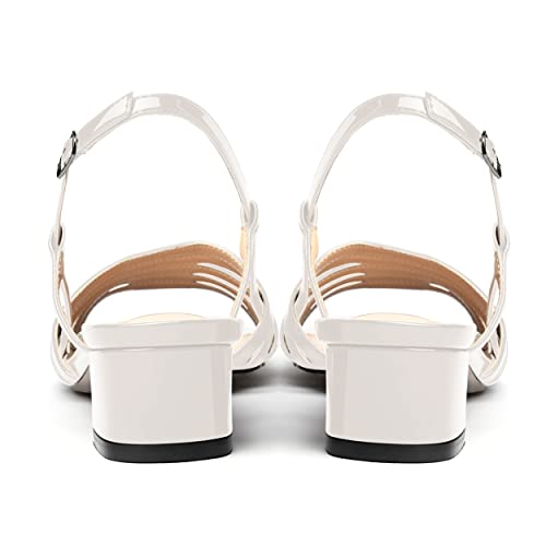 SHOWFOREST Women's Square Toe Party Buckle Fashion Patent Slingback Solid Block Low Heel Pumps Shoes 1.5 Inch4