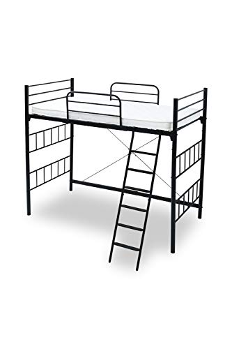 JKプラン 大人用 ロフトベッド マットレス シングル 圧縮 梱包 パイプベッド ハイベッド ブラック 丈夫 収納 高さ180cm LNG-1001MLSET-BK