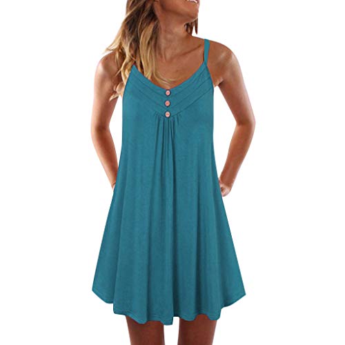 Women s Casual Summer Tank Sleeveless Knee Length Pleated Sun Dresses Cami Tank (S, Green)
