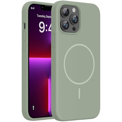 Image of Miracase Magnetic for iPhone 13 Pro Max Case, [Soft Anti-Scratch Microfiber Lining], Compatible with MagSafe, Liquid Silicone Shockproof Drop Protection Phone Case for 13 Pro Max, Patina Green