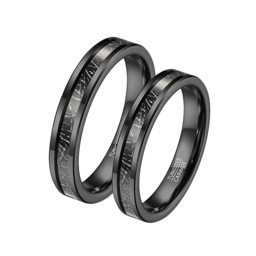 Bague tungstène noir feuille métallique ronde alliance mariage homme femme 4mm