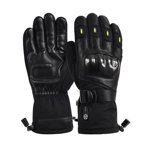 Kadgetar Heated Leather Gloves with Reflective Spot and Protection, Thermal Insulated Gloves for Motorcycle and Winter Sports (X-Large)