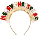 Ecuupas Christmas Headbands for Girls Merry Christmas Hairbands Gold Glitter Hair Hoop Star Moon Mesh Gauze Design Xmas Head Band Xmas Hair Decoration for Winter Party Cloth Match(02)