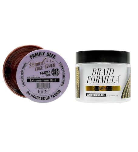 EBIN NEW YORK 24 Hour Edge Tamer Extreme Firm Hold (250ml) Bundle with Braid Formula Conditioning Gel Super Hold (310ml) Edge Control and Braiding Gel Styling – Gift Set (2 Items)