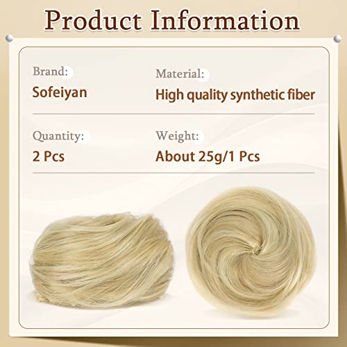 Sofeiyan 2PCS Mini Claw Clip in Synthetic Wig Accessory Updo Space Bun Hair Messy Cat Ears Hair Bun Pieces for Women Light Ash Brown & Bleach Blonde - Image 2