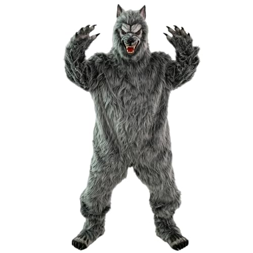 BEENODI Adult Werewolf Costume, Big Bad Wolf Halloween Cosplay Outfit, One Size, Latex and Polyester. (Dark Gray)