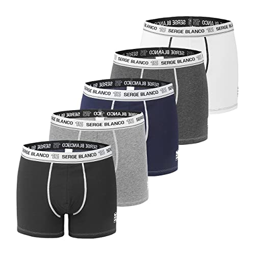 Serge Blanco Boxer Homme Coton, Calecon Homme, Agréable, Hypoallergénique (Lot de 5), Multicolore, 3XL