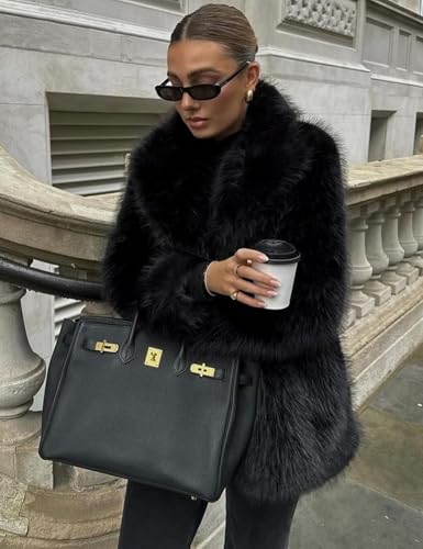 Kissonic Women's Faux Fur Coat Long Sleeve Lapel Shaggy Winter Jacket Luxury Warm Furry Open Front Outerwear2