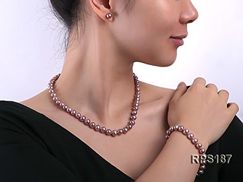 Miniatura 9 de JYX Pearl Juego de collar de perlas redondas cultivadas de agua dulce natural de 0.276-0.315 in de calidad AA+, Perla, Perla
