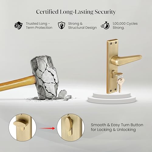 Image of LAPO Mortise Door Lock for Home Main Door & Bedroom with Handle | 3 Brass Keys | Heavy-Duty 60mm Cylinder | 45x45mm Body | Left-Right Fit 30-50mm Door Home Office Hotel | Antique Finish | CY-164