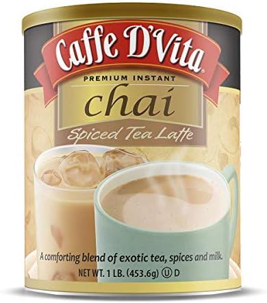 Caffe D’Vita Spiced Chai Latte Mix - Chai Tea Latte Powder Mix, Gluten Free, Chai Tea Powder, No Cholesterol, No Hydrogenated Oils, No Trans Fat, Spiced Chai Latte Powder Mix - 1 Lb Can