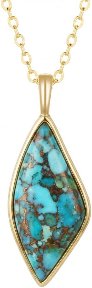 Turquoise Necklaces for Women 14k Gold Plated 925 Sterling Silver Western Pendant Necklace Teardrop Gemstone Boho Jewelry for Women