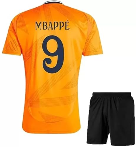 Image of RJM Mbappe 9 Sports Football Home White Jersey 2024 with Black Shorts for (Kids,Boys,Men)
