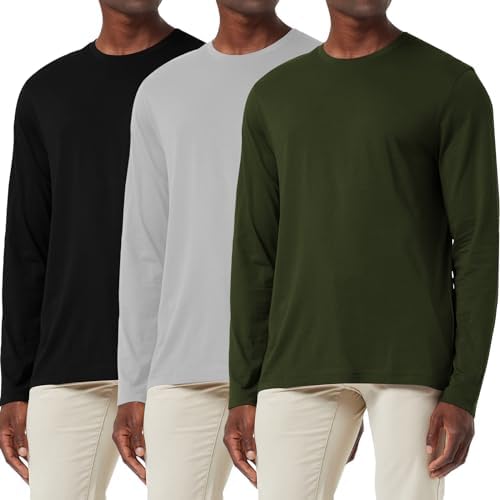 Men’s 2 or 3 Pack Loose Fit Long Sleeve T-Shirt Moisture Wicking Crew Neck Shirts Lightweight Comfort Casual Base Layer Tops
