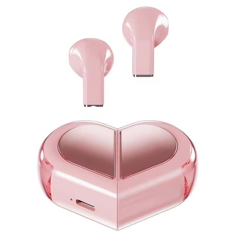 Life Like Super Mini Invisible in-Ear Earphones, 2 in 1 Rotation, Heart Shape Earbuds Fast Charging with Mic (Pink)-image-34
