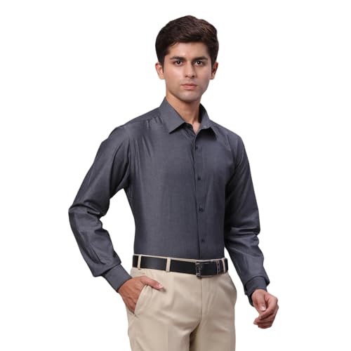 Image of Raymond Men Pure Cotton Slim Fit Solid Pattern Semi Cut Away Collar Formal Shirt