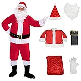 ReneeCho Men Christmas Santa Claus Costumes Suit Adults 6pcs Deluxe Velvet