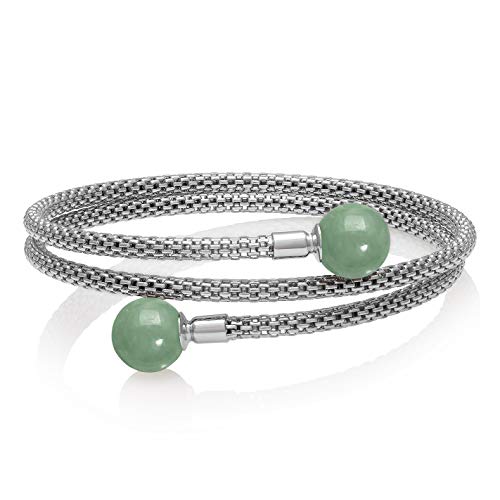 Belacqua Natural Green Jade Gemstone Bracelet in Sterling Silver, Fashion Jewelry for Women, Gift Box Included2