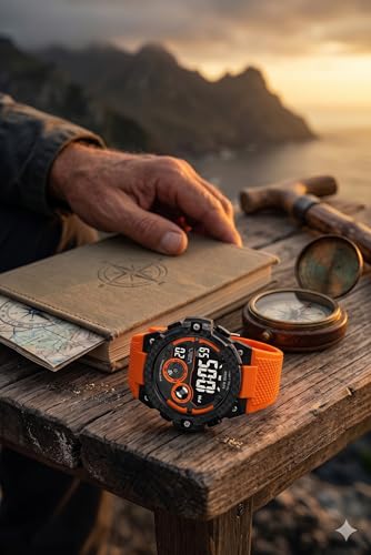 Image of V2A DIGITRON-VOLTRIX 2837 Digital Watch for Men | Bold Patterned Case Design | Dual Time Sports Watch with Countdown, Backlight & 50M Waterproof