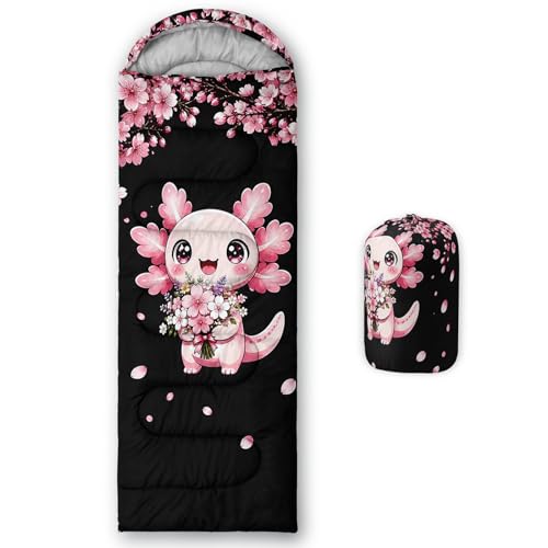 Image of QOOMO Axolotl Cute Camping Sleeping Bags,3 Season Warm & Cool Weather,Lightweight,Waterproof Sleeping Bags for Adults & Kids,Traveling,and Outdoors
