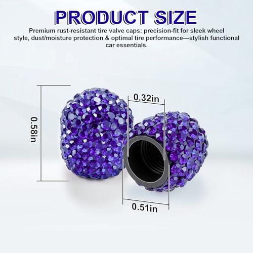 Image of JUSTTOP 4 Pack Handmade Crystal Rhinestone Tire Valve Stem Caps, Universal for Cars, Trucks and Motorcycles - Deep Blue