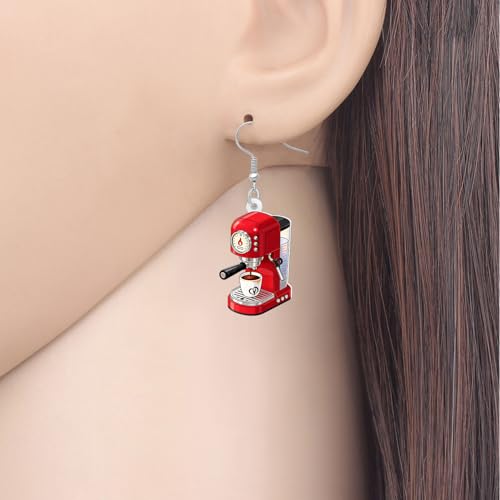 Image of BONSNY Acrylic Dangling Novelty Fun Black Coffee Machine Earrings Hypoallergenic Designer Jewelry Gifts For Women