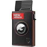 DODENSHA Mens AirTag Wallet, RFID Blocking Leather Smart Pop Up Card Wallet for Men with Coin Pocket, Aluminum Credit Card Holder with ID Window, Magnetic Closure