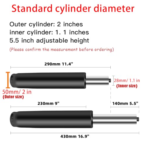 Image of Omyoffice Office Chair Gas Lift Cylinder - Replacement Parts, Universal Size, Heavy Duty Hydraulic /Pneumatic Piston, Black - Alloy Steel