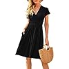 LILBETTER-Womens-Summer-Casual-Short-Sleeve-V-Neck-Short-Party-Dress-with-Pockets LILBETTER Women's Summer Casual Short Sleeve V-Neck Short Party Dress with Pockets Black Large