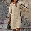 Cotton Linen Dresses for Women UK V Neck Midi Dress Summer Long Sleeve Wrap Dress Elegant Party Going Out Dress Plain Casual Dress Solid Party Dress Khaki #1