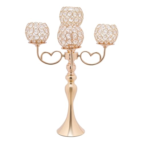 2PCS 5-Arm Crystal Candelabra,21.5 Inch Tall Candle Holder Table Candelabra Stand,2.2-4.4 lbs Load-bearing Capacity,Tabletop Crystal Candelabra for Weddings, Home Decor, Birthdays