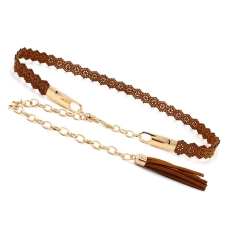 Metal Hook Chain Waist Dress Belt Microfiber Women's Decorative Thin Belt