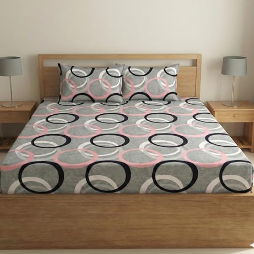 Image of Fashion String Microfibre Retro Rings Corner Elastic Fitted Double Bedsheet (72x78 Inches) with 2 Pillow Covers
