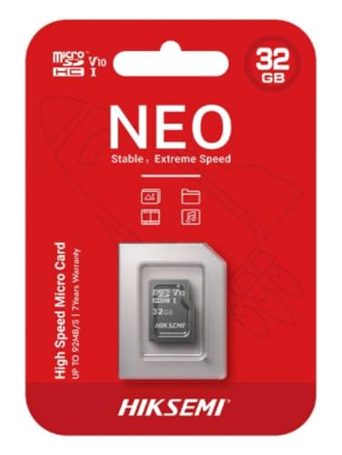 Hiksemi Tarjeta de Memoria microSDHC V10 Neo 32GB Clase 10 y UHS-I TLC, Color Negro