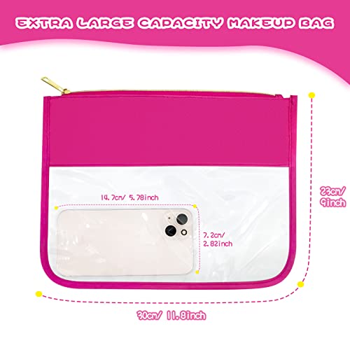 Lokfar Nylon Makeup Bag Diy Chenille Letter Clear Travel Zipper Pouch, Preppy Makeup Bag Clear Cosmetic Bag, Water-Proof Makeup Travel Pouch Snack Bags For Women Girls (Rose Red) #TOP1