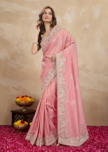 Image of TRENDMALLS Women's Jacquard Silk Embroidery With Sequin Work Saree with Unstitch Blouse Piece For Women