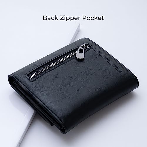 Alldaily Trifold Small RFID Blocking Wallet Slim Credit Card Wallet with with Zipper Pocket (Black)3
