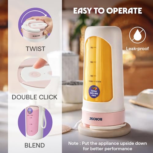 Image of Borosil NutriSip Pink Portable Blender | 40W Low-Noise DC Motor | 340ml Unbreakable PC Jar | USB Rechargeable | Turbo 6 Blade Action | Smoothies, Shakes, Soft Fruit, Protein Mix | 1 Year Warranty