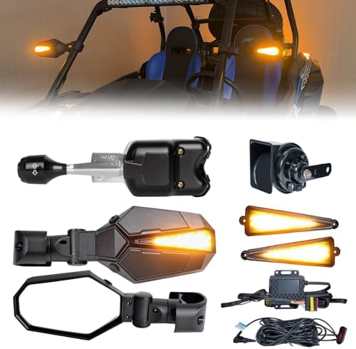 UTV Turn Signal Kit with Side Mirrors for 1.5"-2" Roll Bar, 110dB...