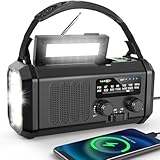 Dslive Wind Up Radio, Solar & Hand Crank Emergency Radio with 10,000mAh Power Bank, AM/FM Portable Radio, LED Torch, Reading Lamp, SOS Alarm & 5V USB Output for Outdoor, Camping, Hiking
