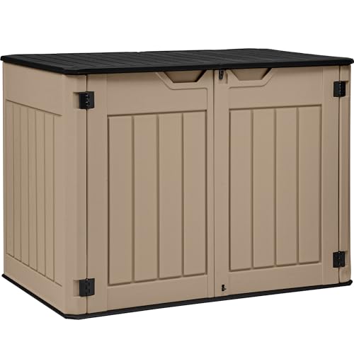 YITAHOME Large Outdoor Horizontal Storage Shed, 47 cu ft Resin Tool Shed w/o Shelf, Outdoor Waterproof Storage with Floor for Trash Cans, Garden Tools, Lawn Mower, Lockable, 4.5x2.8x3.9 ft,