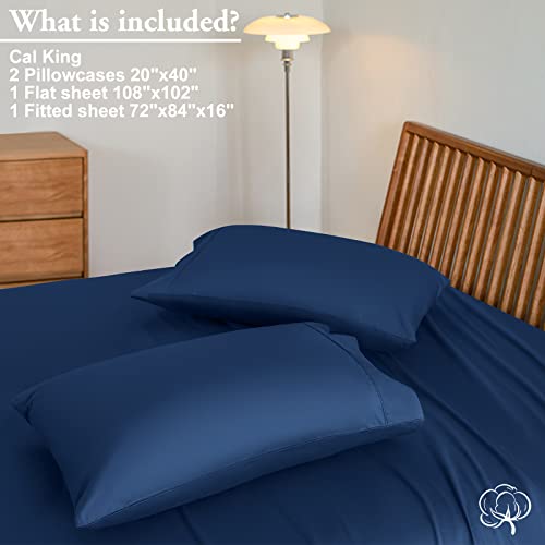 Lbro2M 100% Egyptian Cotton 1000 Thread Count California King Size Sheets Set,Bed Sheet 4 Piece Sets,16 Inches Deep Pocket,Bedding Super Soft Breathable,Sateen Weave Long Staple,All Season,Navy Blue #TOP3
