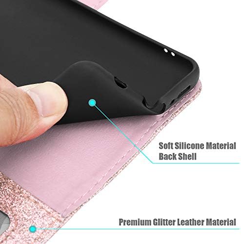 iPEAK For Samsung Galaxy A21s Case Shiny Leather Bling Glitter Book Flip Stand Wallet Cover For Galaxy A21s Phone (Rosegold)