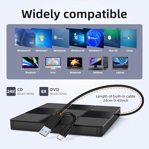 Lecteur CD DVD externe noir pour ordinateurs sans lecteur interne USB-C - 3