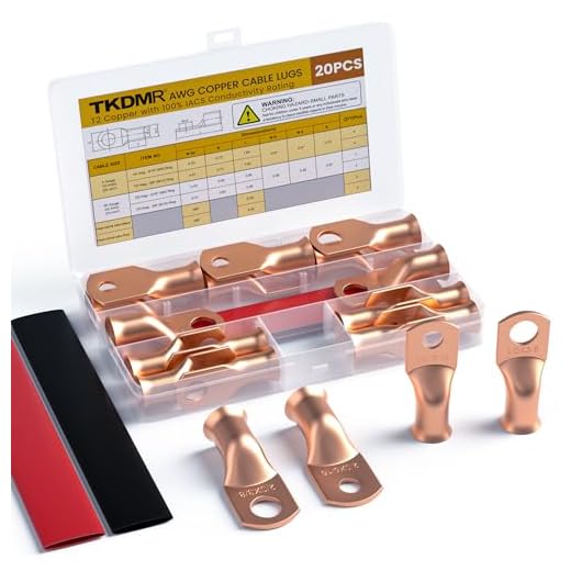 TKDMR Pure Copper Battery Lugs & Ring Terminals Kit, 16-Piece | 2/0 & 1/0 AWG, 3/8 in & 5/16 in ends with heat shrink tubing. Reliable connections for automotive