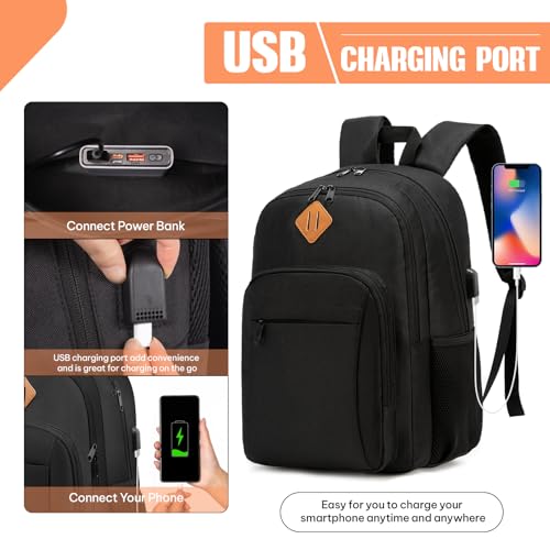 Beaulyn Black Backpack for School College Teens, Anti Theft Travel Laptop Backpack for Men and Women, Waterproof Bookbag with USB Charging Port2
