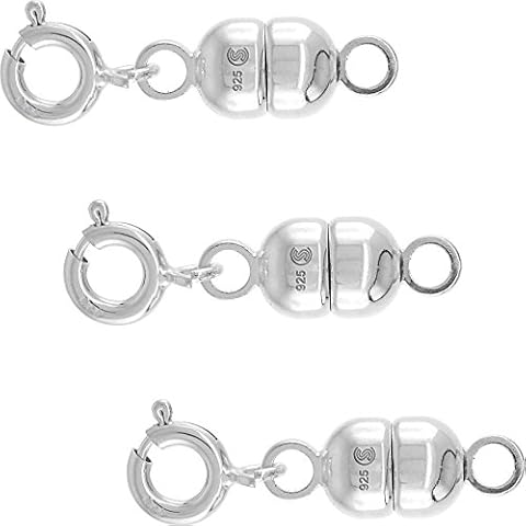 3-Pack 6mm Sterling Silver Magnetic Clasp Converter for Medium Light Necklaces Italy Cover