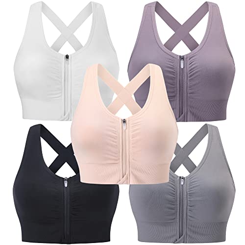 Everwute Zip Front Post-Surgery Zip Front Wireless Sports Bra